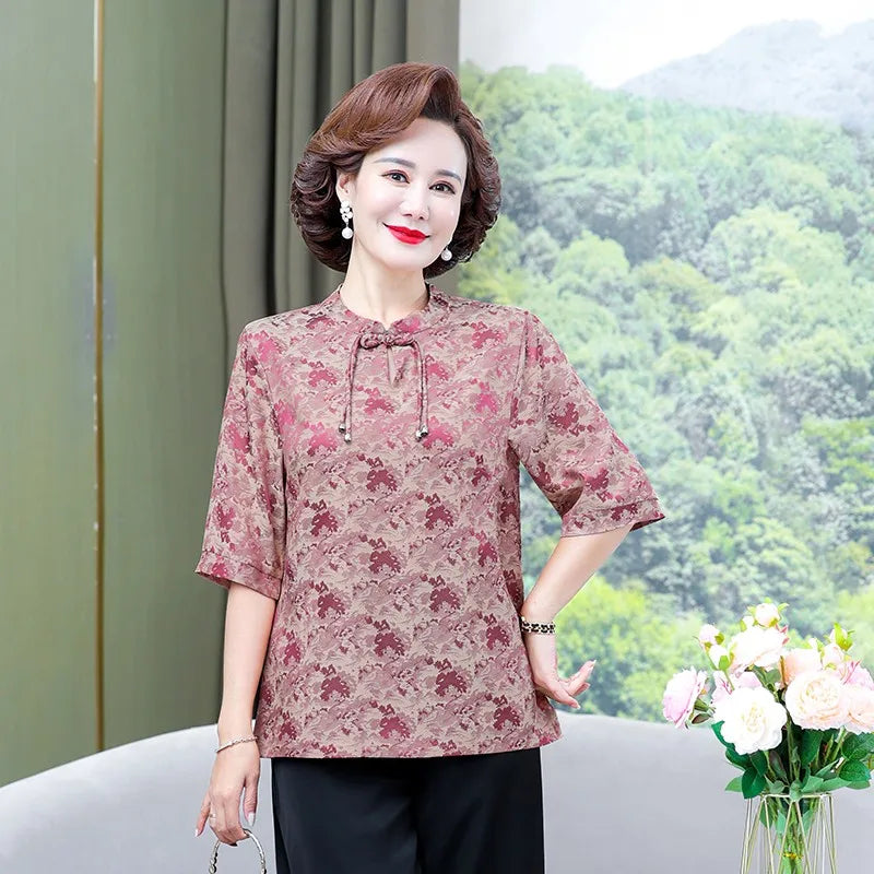 Vintage Asian Print Blouse